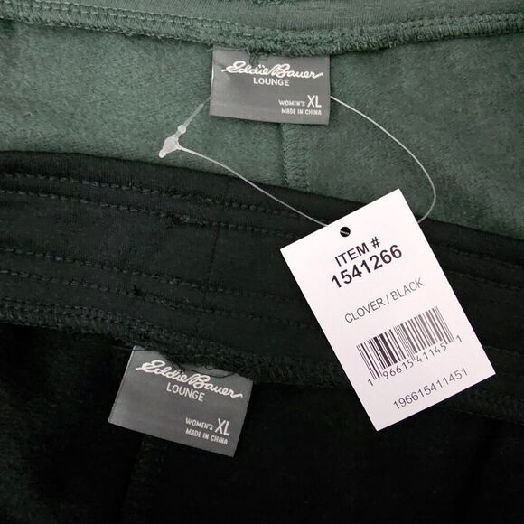 Eddie Bauer New Fleece Lounge High Waist Black Green Pocket Joggers Ladies 2 Pk - Picture 7 of 10